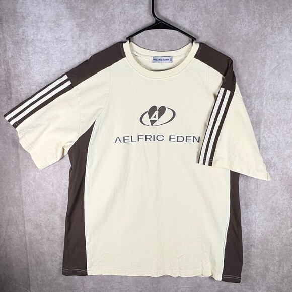 Aelfric Eden Graphic T-Shirt Men's Large Cream Brown 100% Cotton Streetwear Tee - Picture 1 of 9